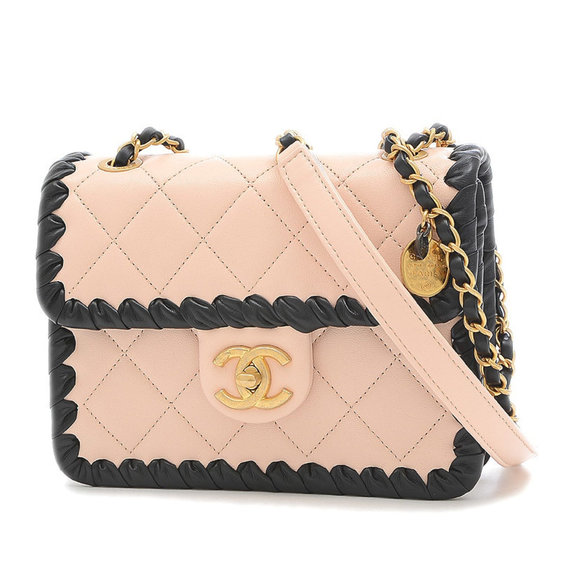 Chanel Patent Caviar Leather CC Crossbody Card Holder Brown Mini Gold Chain