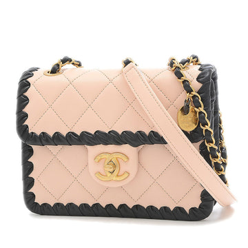 Chanel Matelasse Mini Flap Chain Shoulder Bag Lambskin Beige Gold Hardware