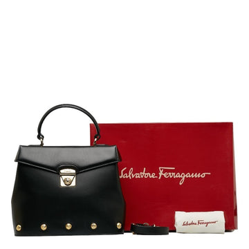 SALVATORE FERRAGAMO Studded Handbag Shoulder Bag Black Leather Ladies