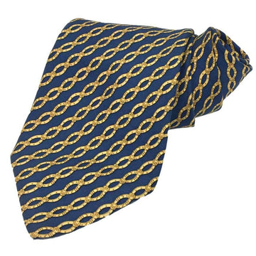 HERMES tie chain belt pattern silk 100% blue men