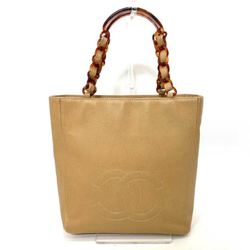 CHANEL Bag Tortoiseshell Style Plastic Chain Tote Beige Light Brown Handbag Square Coco Mark Ladies Caviar Skin Leather