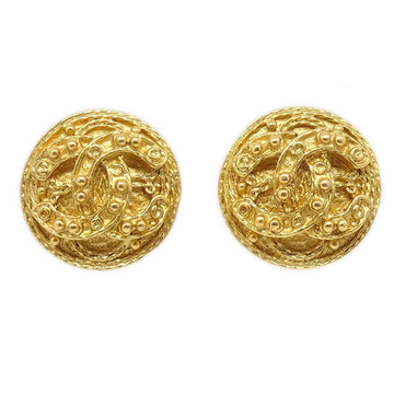 CHANEL 1994 Button Earrings Gold Clip-On Small 37854