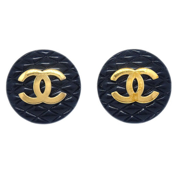 CHANEL 1994 Quilted Button Earrings Black Clip-On 29 38020
