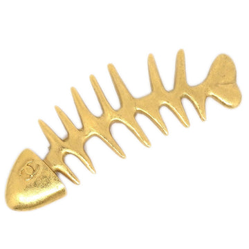 CHANEL 1993 Fishbone Charm Brooch Gold 39582