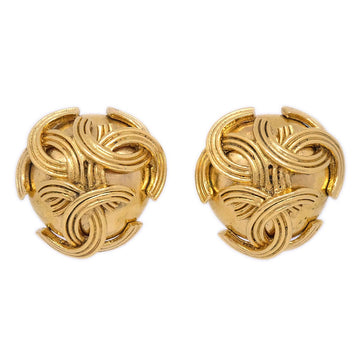 CHANEL 1994 Triple CC Earrings Clip-On Gold 40277