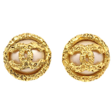 CHANEL Imitation Pearl Button Earrings Clip-On 93P 90169
