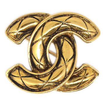 CHANEL 1986-1994 Quilted CC Brooch Pin Gold Small 1153 70611