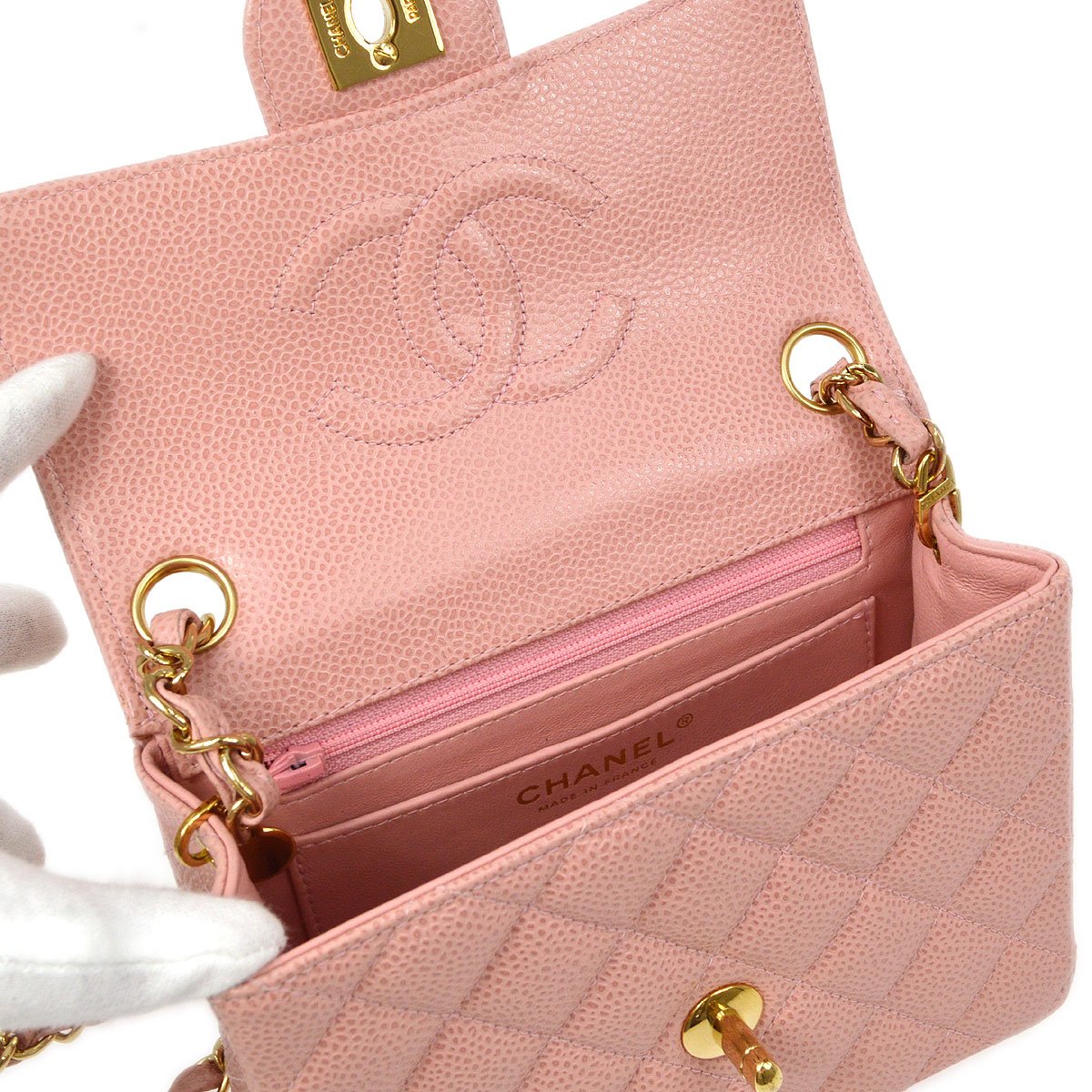 Chanel Pink Caviar Skin Mini Classic Square Flap Bag 17 70787