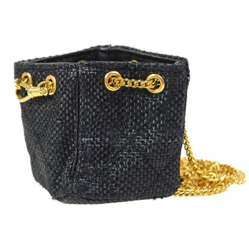 CHANEL Mini Pouch Black Straw Bag Charm 81109