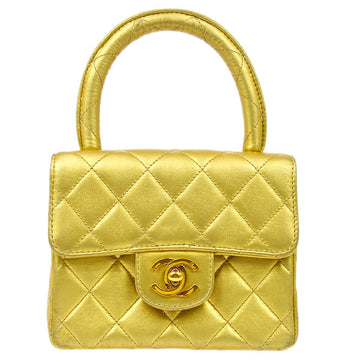 CHANEL Classic Flap Micro Mini Hand Bag Gold Lambskin 91454
