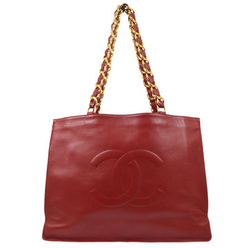 CHANEL 1991-1994 Red Lambskin XL Chain Tote Bag 91473