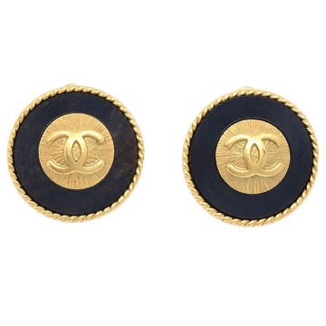 CHANEL 1994 Black & Gold CC Earrings Rope Edge Small 60997