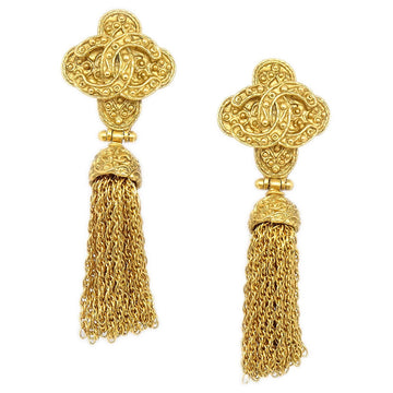 CHANEL 1994 Florentine Filigree Tassel Earrings Clip-On Gold 81786