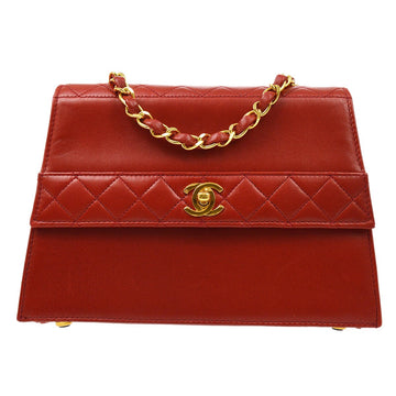 CHANEL 1989-1991 Red Lambskin Trapezoid Shoulder Bag & Pouch Set 61405
