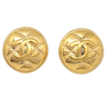 CHANEL Button Earrings Quilted Gold Clip-On AK38311d