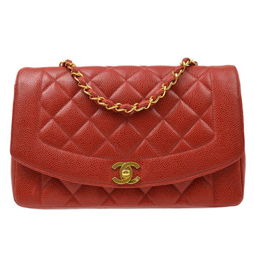 CHANEL Medium Diana Chain Shoulder Bag Red Caviar Skin 71628