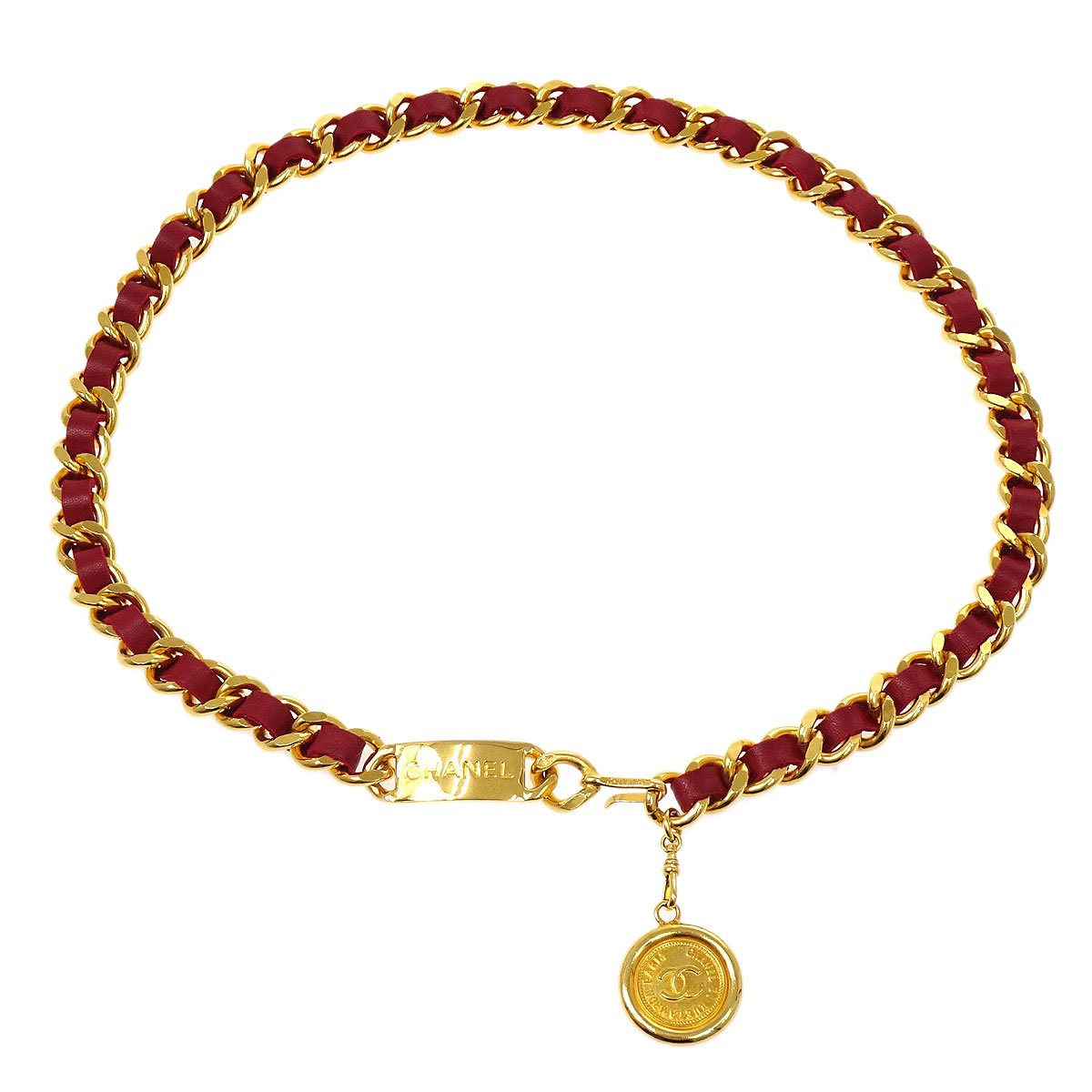Chanel Medallion Charm Gold Chain Belt Red Small Good 71643
