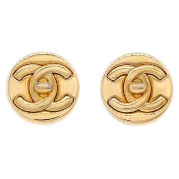 CHANEL 1997 Gold CC Turnlock Round Earrings Medium 71873