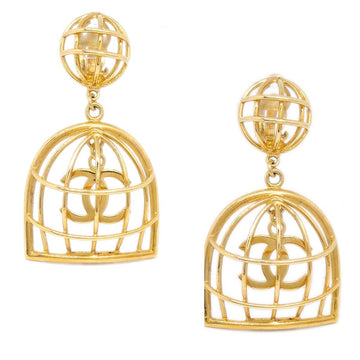 CHANEL 1993 Birdcage CC Earrings Clip-On Gold 72268