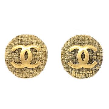 CHANEL 1994 Woven CC Earrings Gold Clip-On 92610
