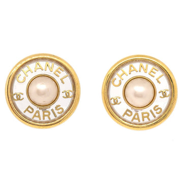 CHANEL 1993 Faux Pearl Button Earrings Clip-On 83884