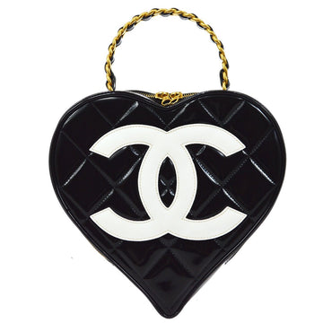 CHANEL * 1995 Black Patent Leather Heart vanity bag 92930