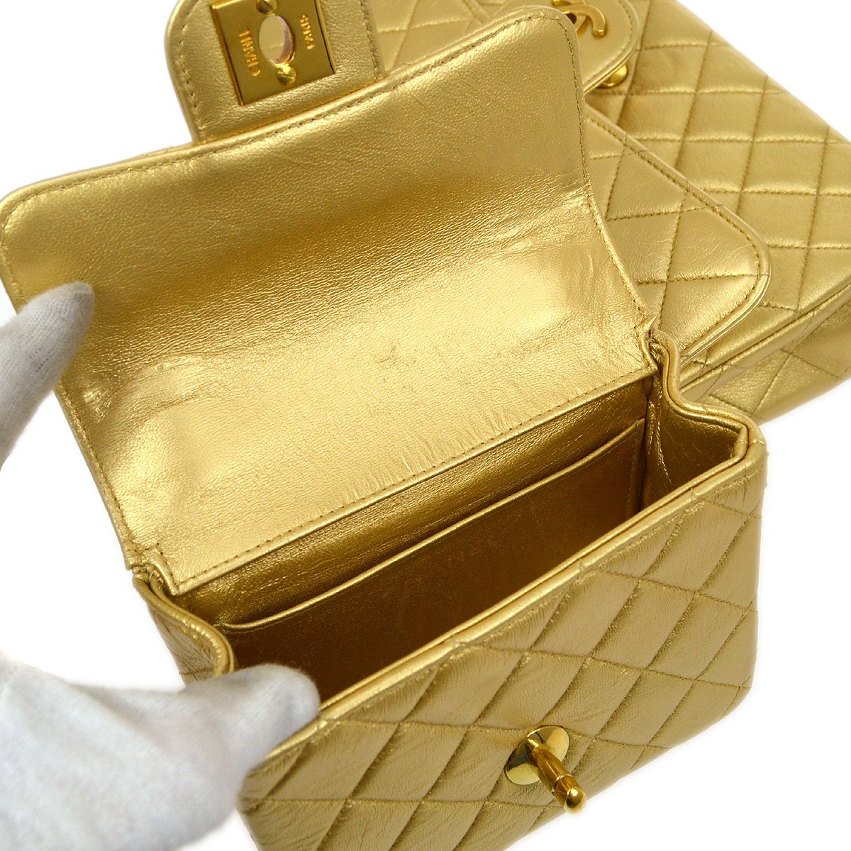CHANEL 1994 Gold Lambskin Top Handle Bag Set GS01337j