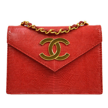 CHANEL 1989-1991 Red Lizard Letter Flap Bag 20633