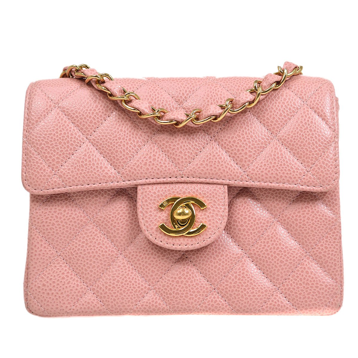 CHANEL 2003-2004 Classic Square Flap 17 Pink Caviar 82773