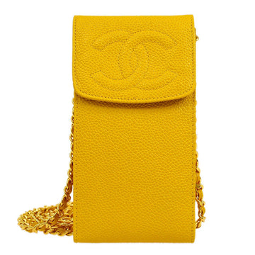 CHANEL 1996-1997 Chain Shoulder Bag Phone Case Yellow Caviar Skin NR14031h