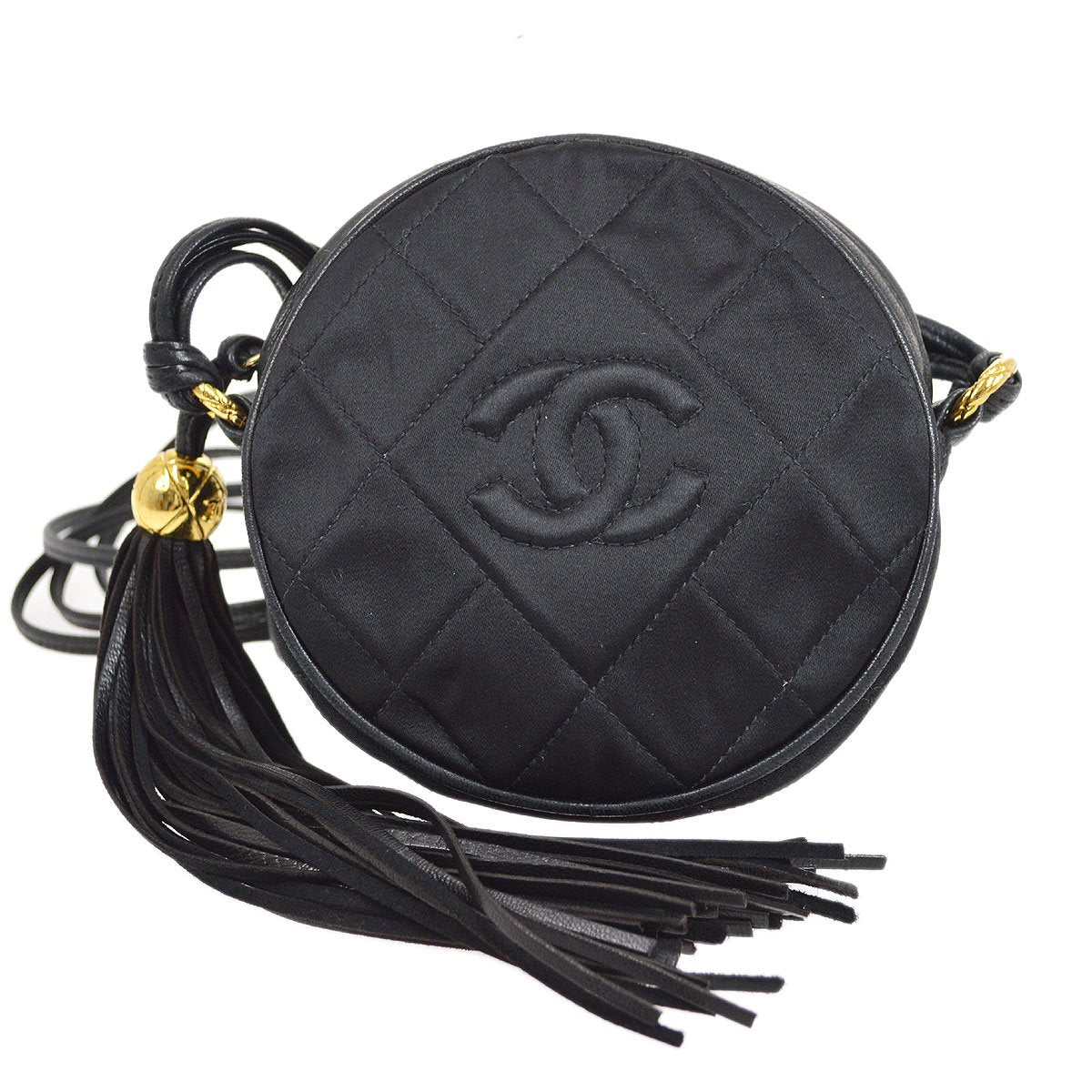 Chanel Pre-owned 1989-1991 Quilted Round Fringe Crossbody Bag - Black