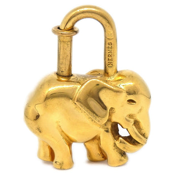 HERMES 1988 Limited Elephant Cadena Lock Bag Charm Gold Small Good 21148