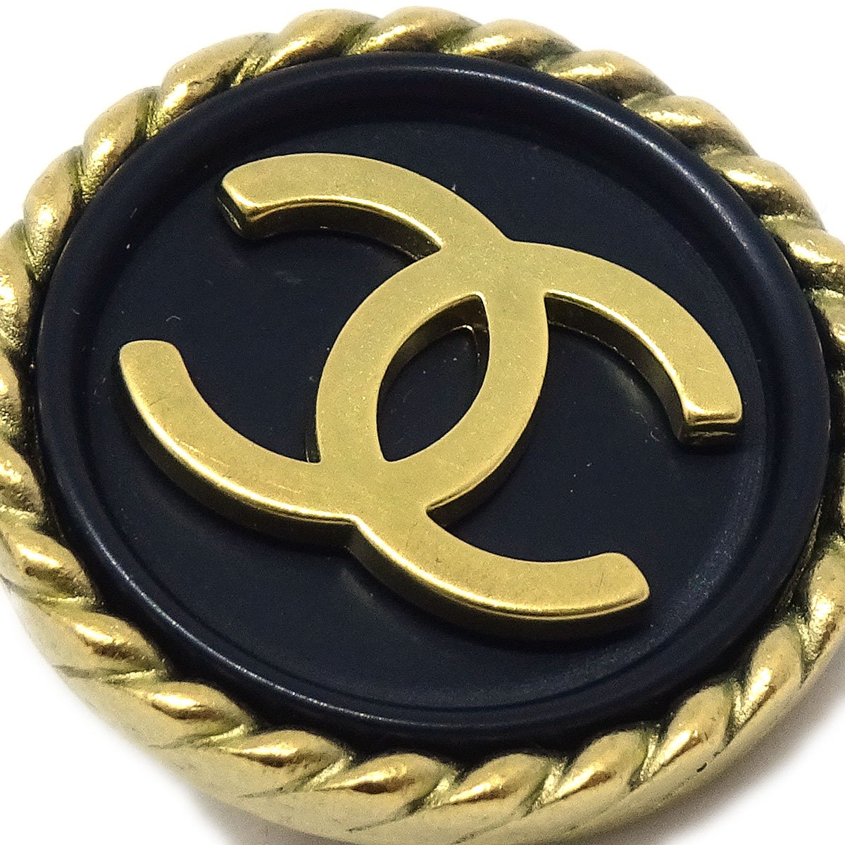 CHANEL Button Earrings Gold Black Clip-On 94A 42721