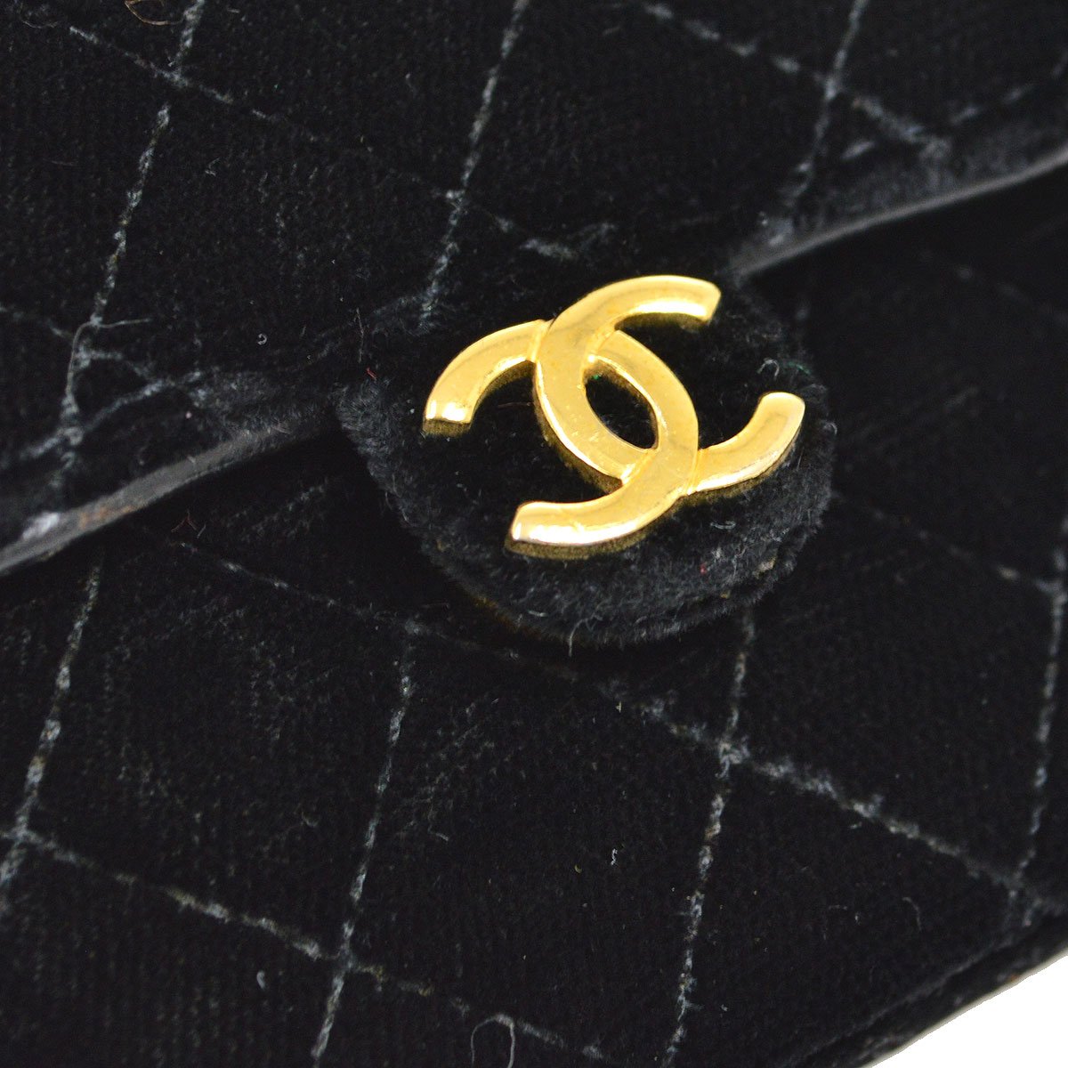 CHANEL Classic Flap Micro Shoulder Bag Pochette Black Velvet 06296