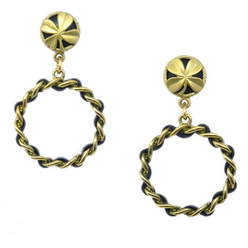 CHANEL★ 1994 Clover Chain Hoop Earrings Clip-On Gold 00109