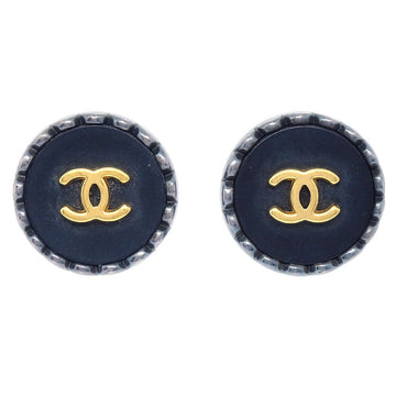 CHANEL 1996 Button Earrings Black 03509
