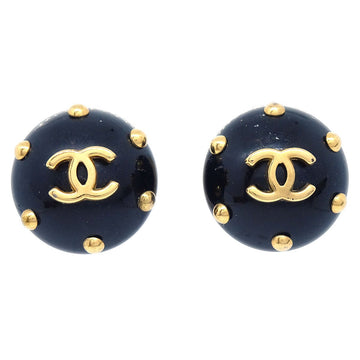 CHANEL 1996 Button Earrings Black Clip-On 04322