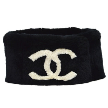 CHANEL CC Logos Fur Muffler Black 43275