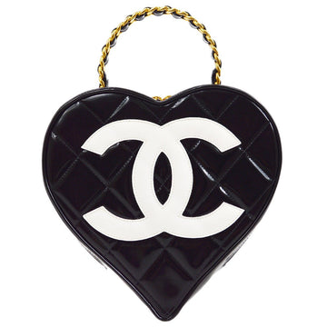 CHANEL * 1995-1996 Black Patent Leather Heart Top Handle Bag 12639