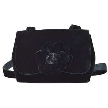 CHANEL 1991-1994 Camellia Shoulder Bag Black Velvet WA00604b