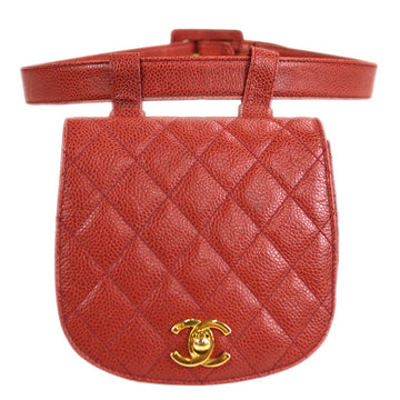 CHANEL 1989-1991 Bum Belt Bag Red Caviar Skin #75 BA01850d