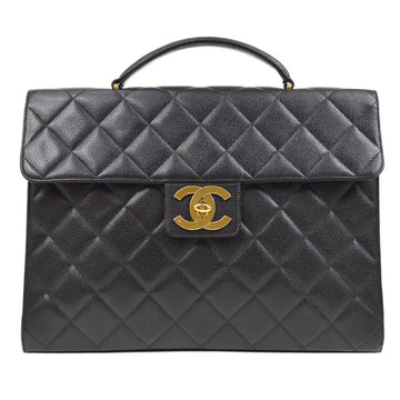 CHANEL Quilted Briefcase Business Hand Bag Black Caviar 51584
