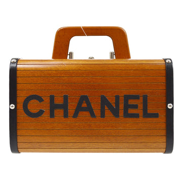 CHANEL Cosmetic Vanity Hand Bag Box Brown Wooden 13685
