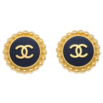 CHANEL 1995 Black & Gold CC Earrings 22587