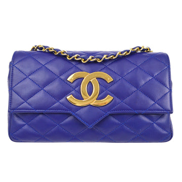 CHANEL 1989-1991 Blue Lambskin Pointed Flap Bag 05982