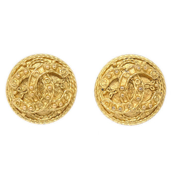 CHANEL 1994 Button Earrings Gold Clip-On Small 13861