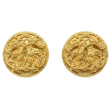 CHANEL 1994 Button Earrings Gold Clip-On Small 44258