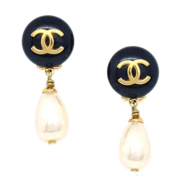 CHANEL Imitation Pearl Earrings Black 97A 14421