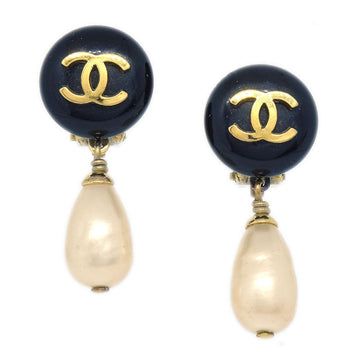 CHANEL Imitation Pearl Earrings Black 94A 63483