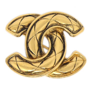 CHANEL Quilted CC Brooch Pin Gold 1153 63498